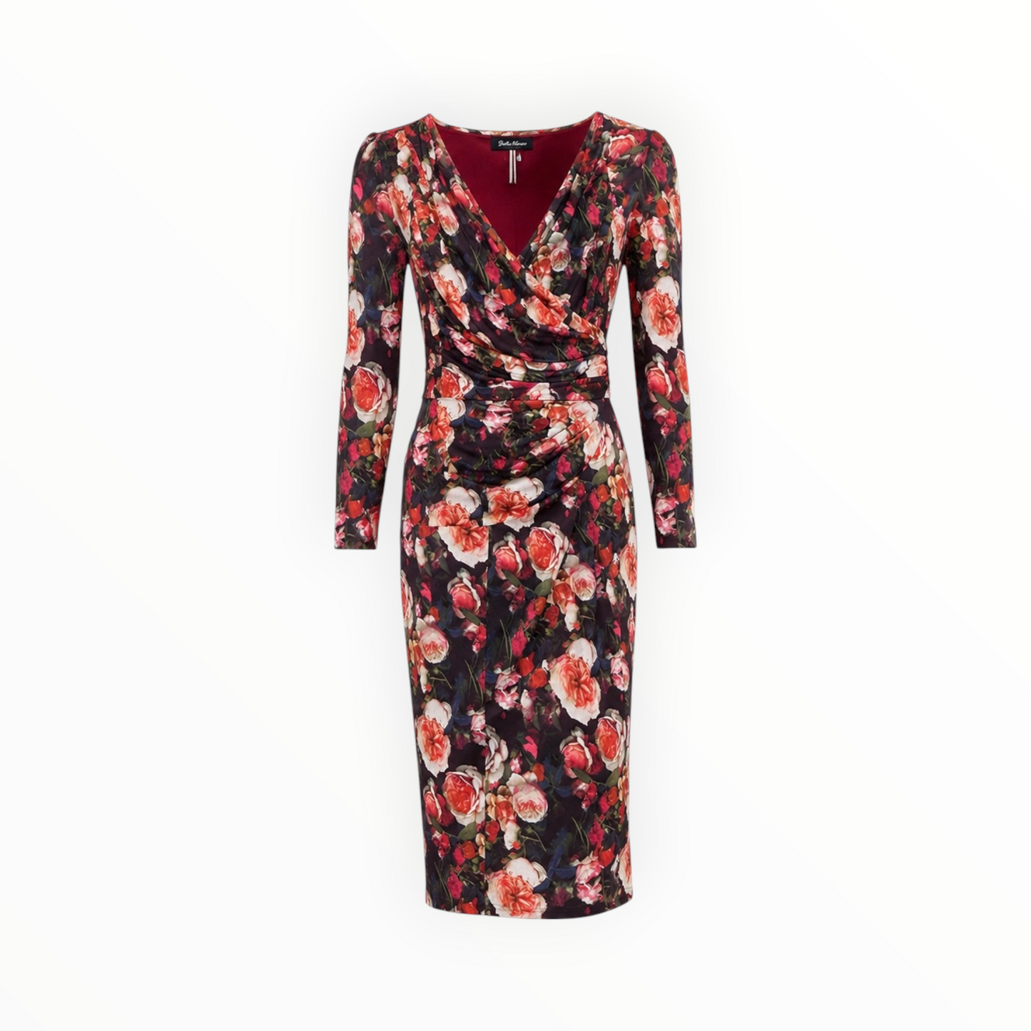 Floral Mesh Ruched Midi Dress size L