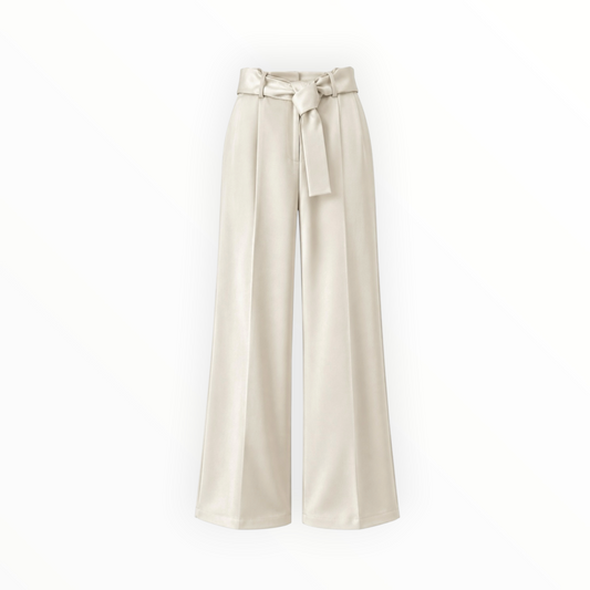 Satin Tie-Waist Wide-Leg Pants size M