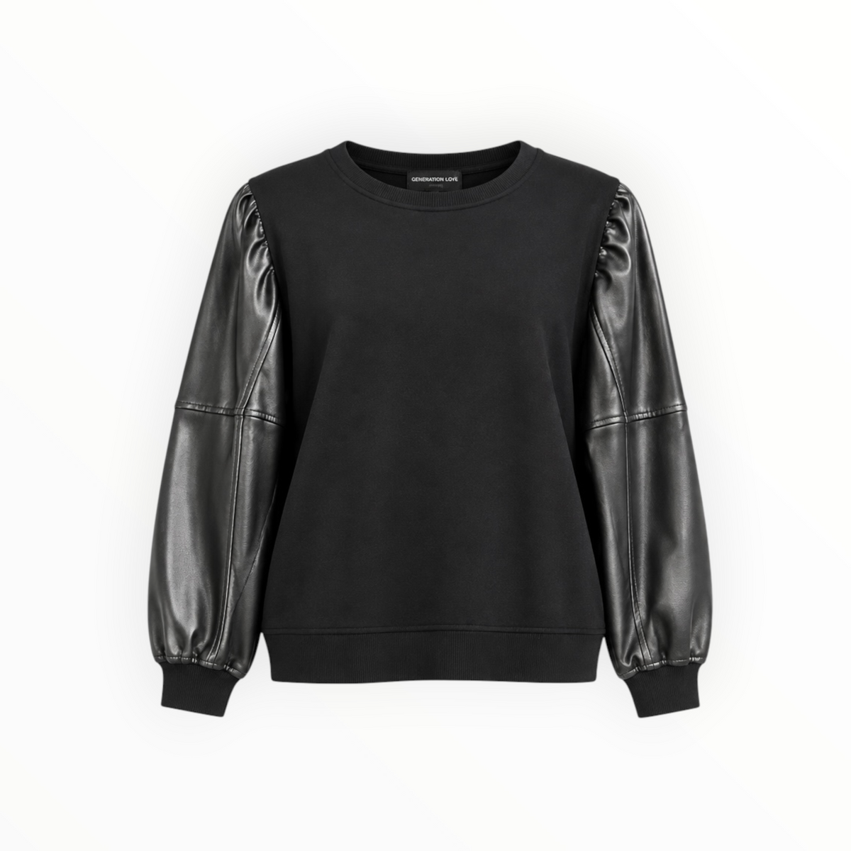 Faux Leather Sleeves Sweatshirt size M