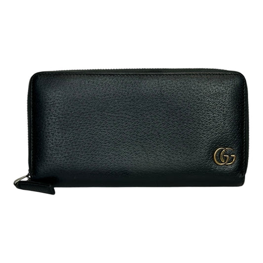 GG Marmont Calf Leather Zip Around Long Wallet Black