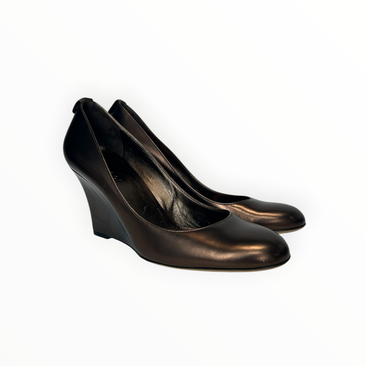 Metallic Bronze Leather Wedge Pumps size 37