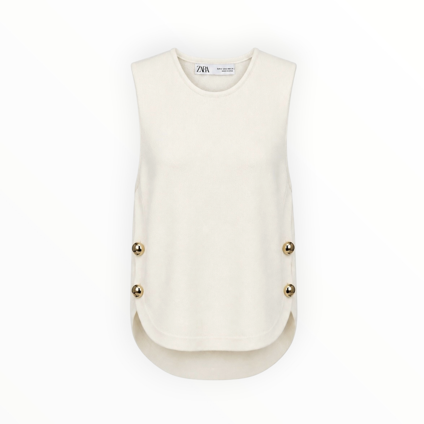 Gold-Button Sleeveless Knit Top size S