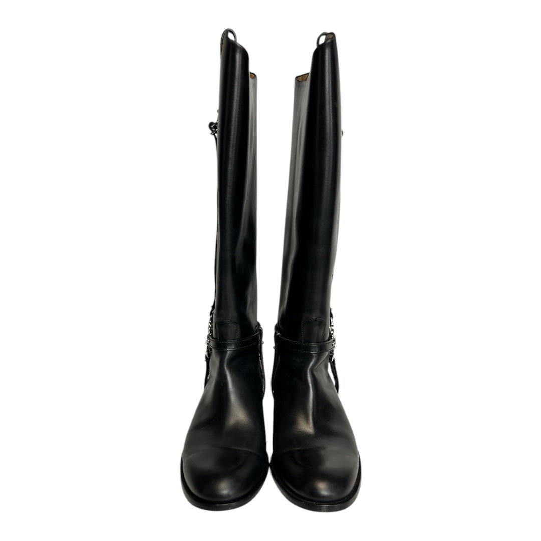 Web Accent Leather Riding Boots Size 39.5