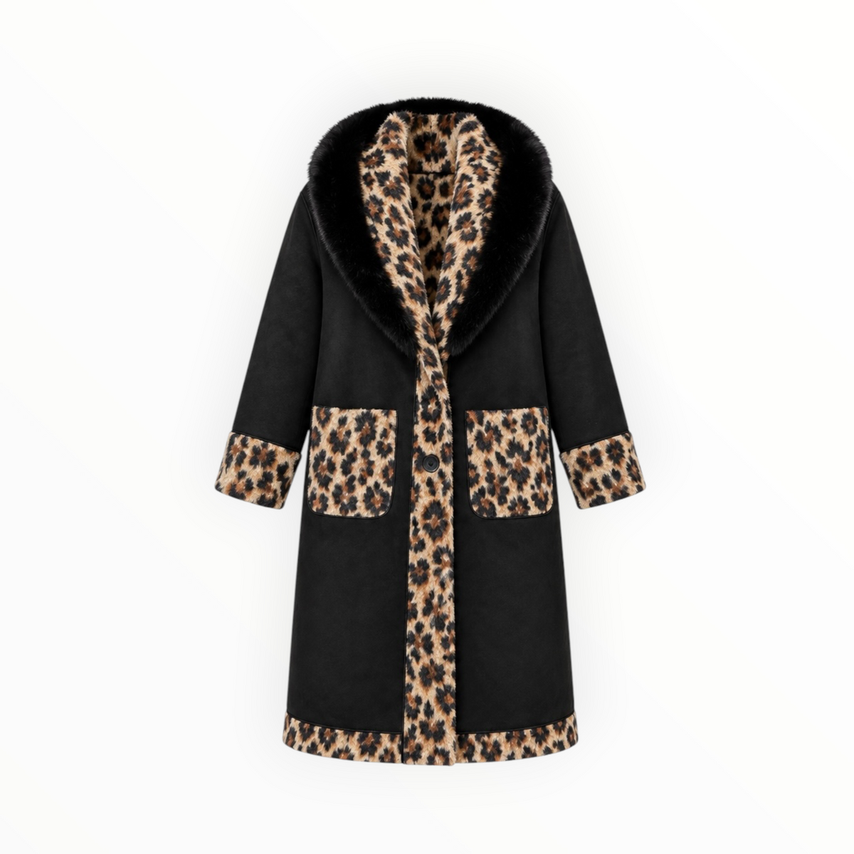 Reversible Leopard & Black Fur Trim Coat size M