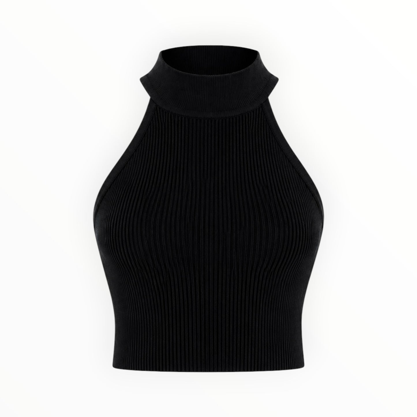 Ribbed Mock-Neck Halter Crop Top size M
