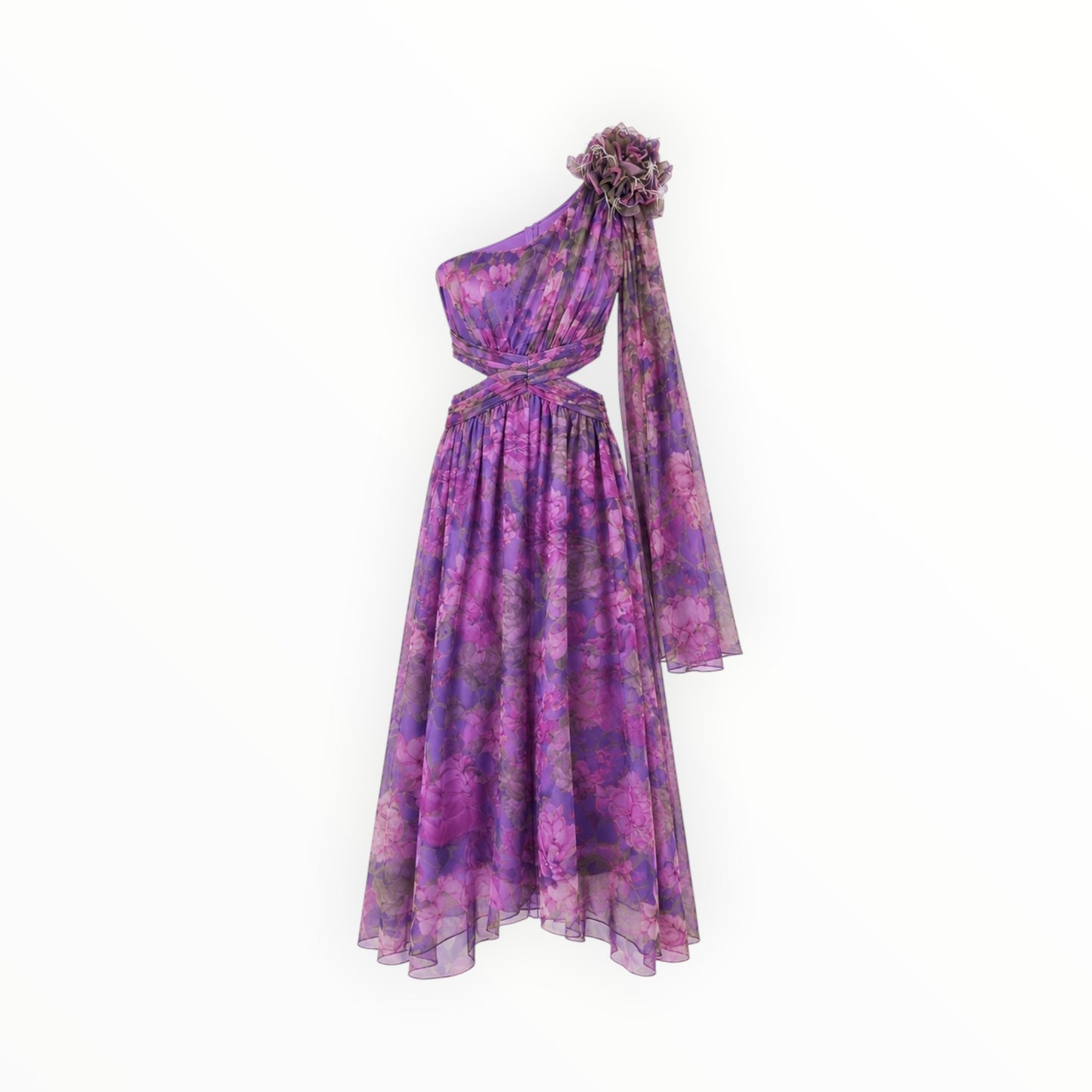 Floral Chiffon One-Shoulder Cutout Maxi Dress size M