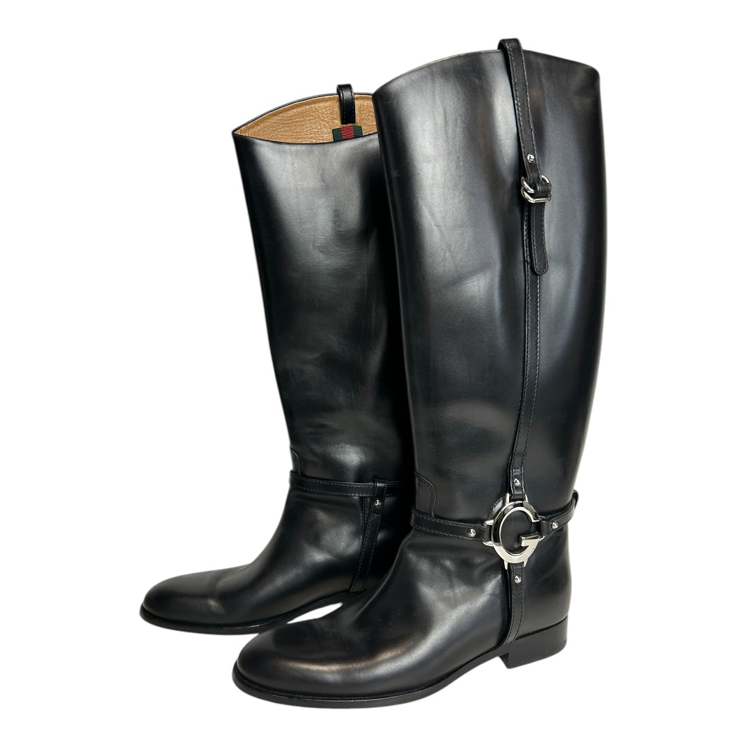 Web Accent Leather Riding Boots Size 39.5