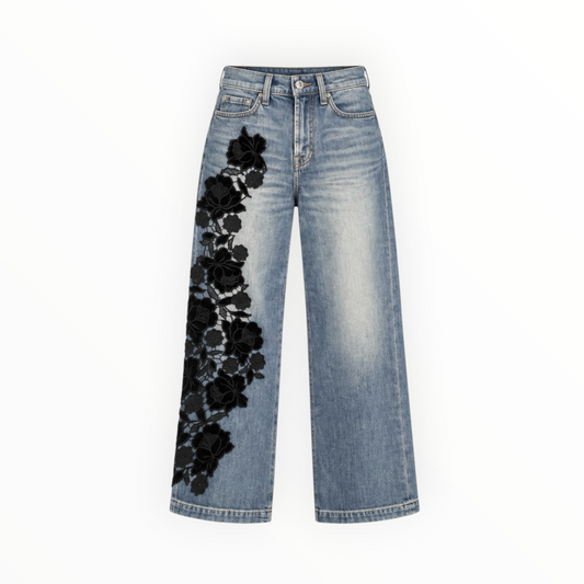 Floral Appliqué Wide Leg Jeans size 27