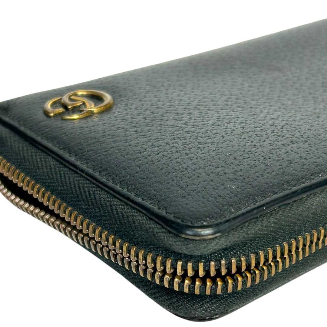 GG Marmont Calf Leather Zip Around Long Wallet Black