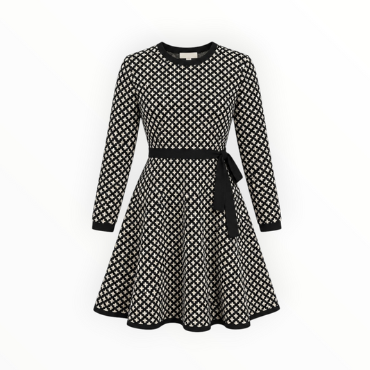 Geometric Knit Belted Fit & Flare Dress size XS NEW WITH TAGS