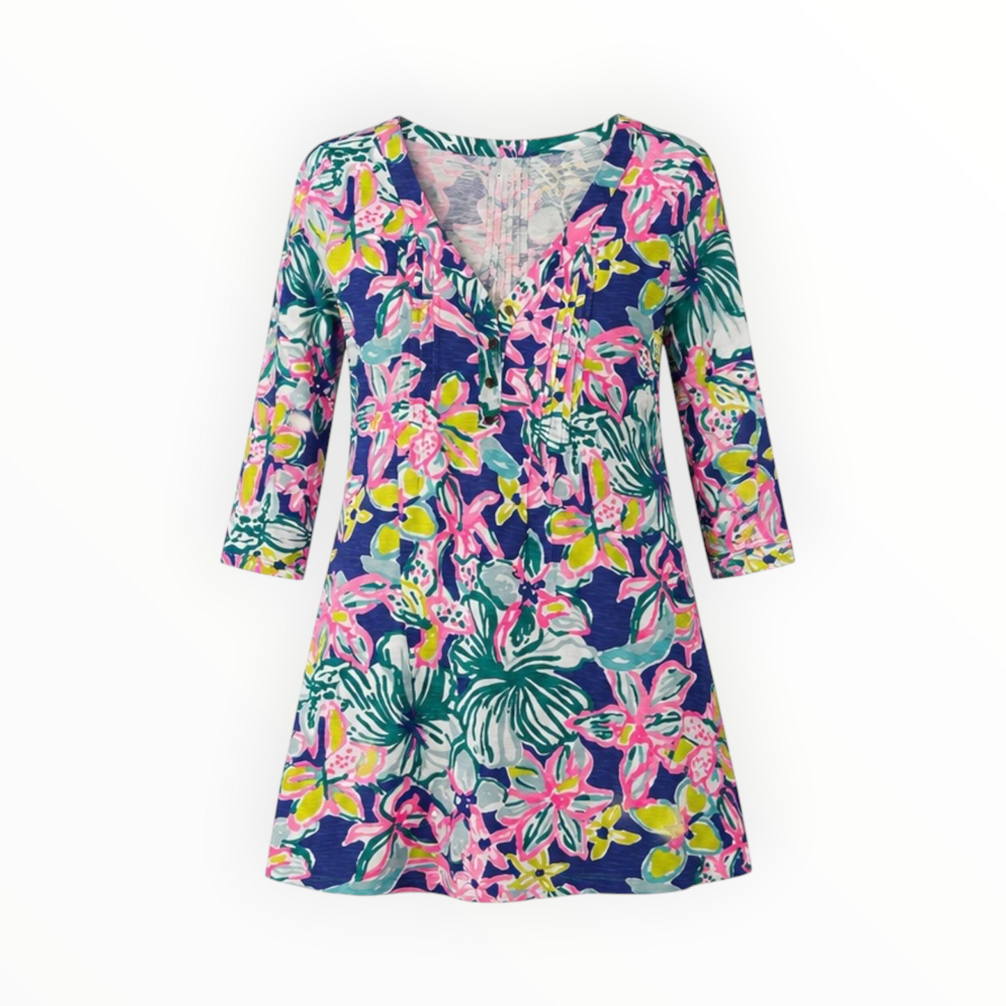 Tropical Floral Henley Tunic Dress size M