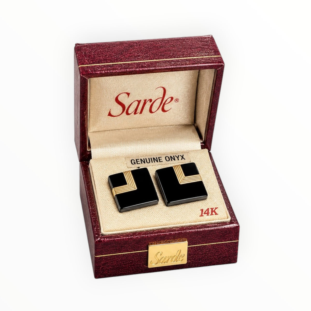 14K Gold & Genuine Black Onyx Square Stud Earrings NIB