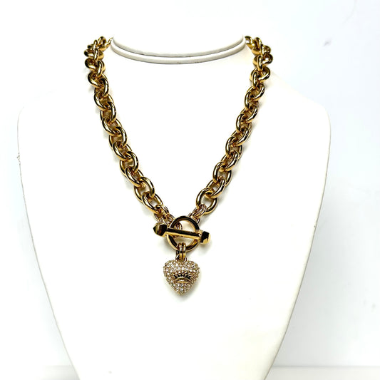 Pave crystal heart toggle clasp necklace