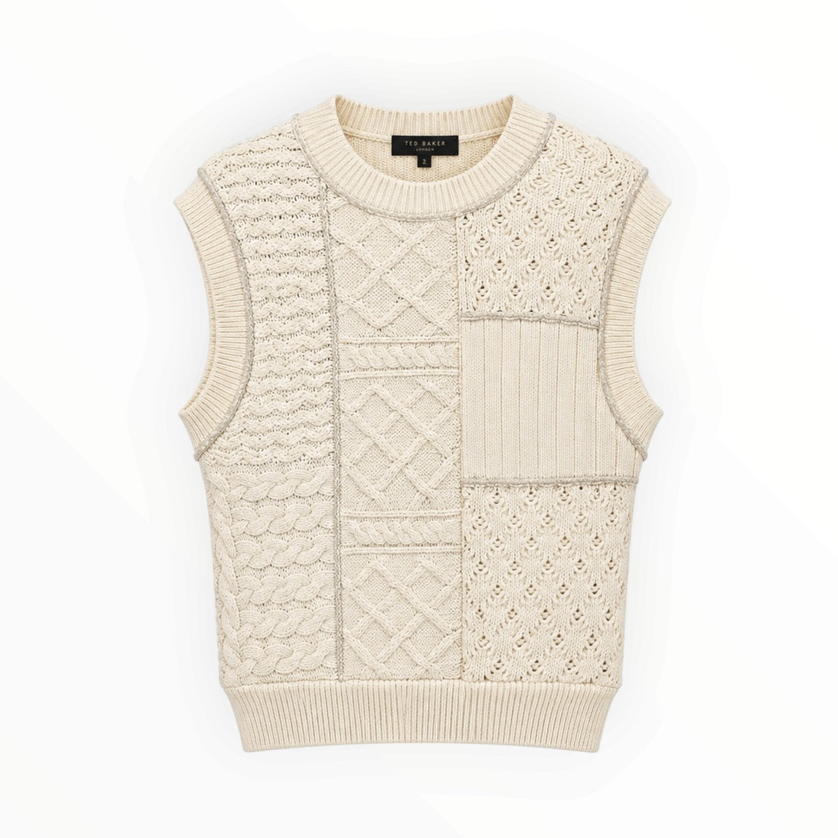 Patchwork Cable Knit Sweater Vest size S