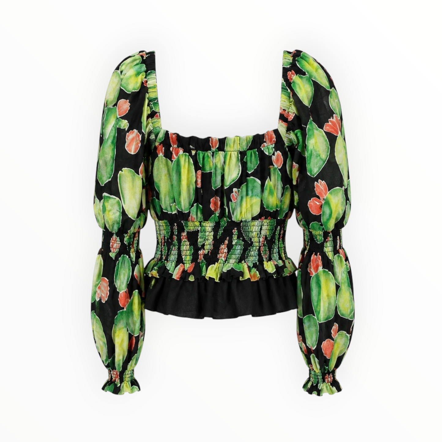 Tropical Print Puff Sleeve Top & Skirt Set size L