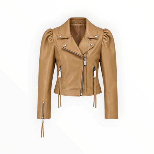 Puff Sleeve Leather Moto Jacket size M NEW WITH TAGS
