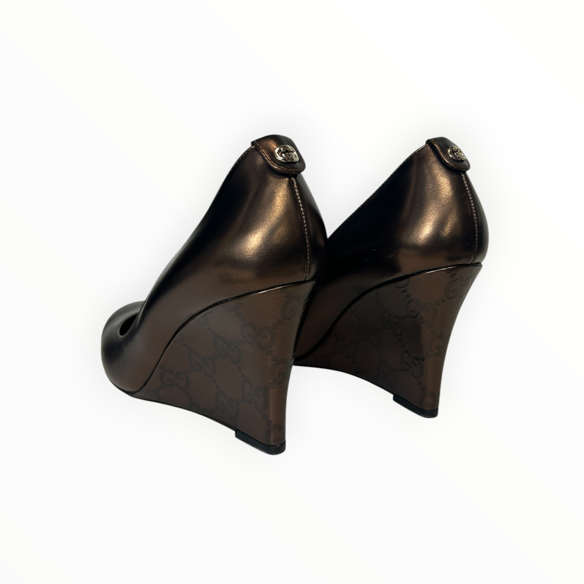 Metallic Bronze Leather Wedge Pumps size 37