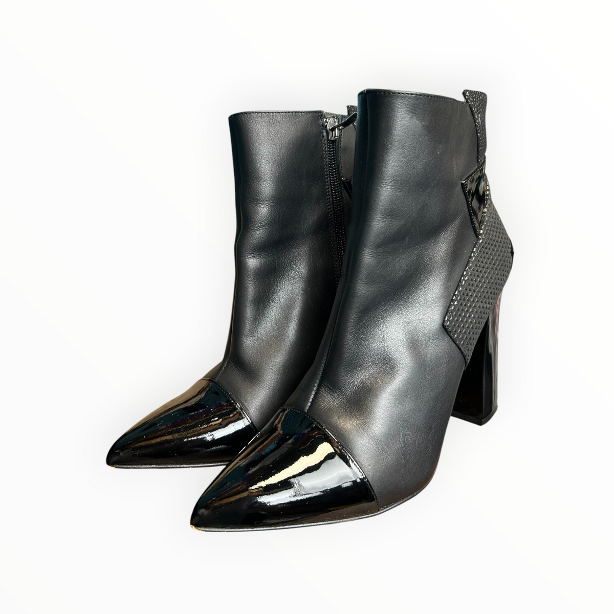 Patent Toe Pointed Block Heel Ankle Boots size 39