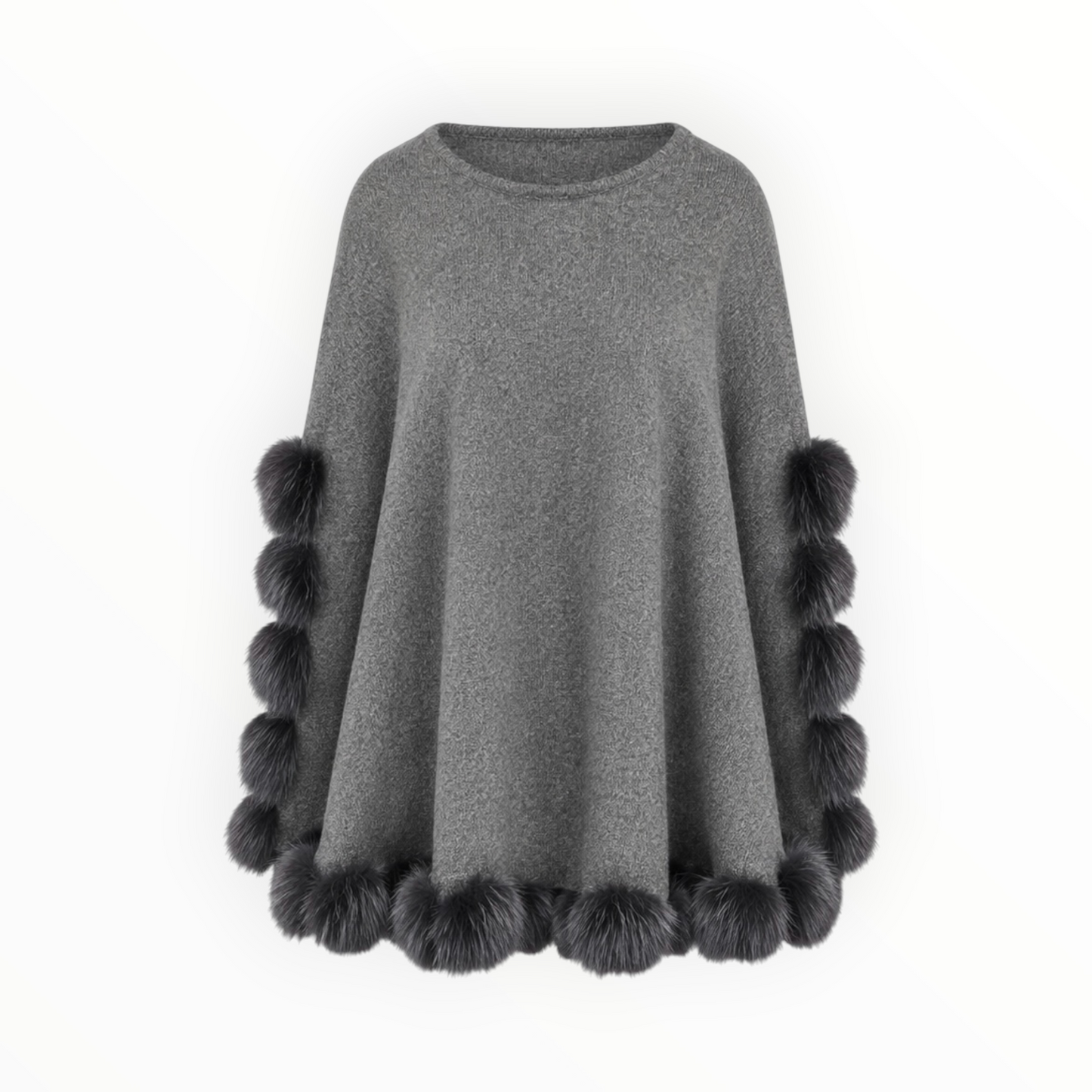 Faux-Fur Pom Trim Poncho (One Size)