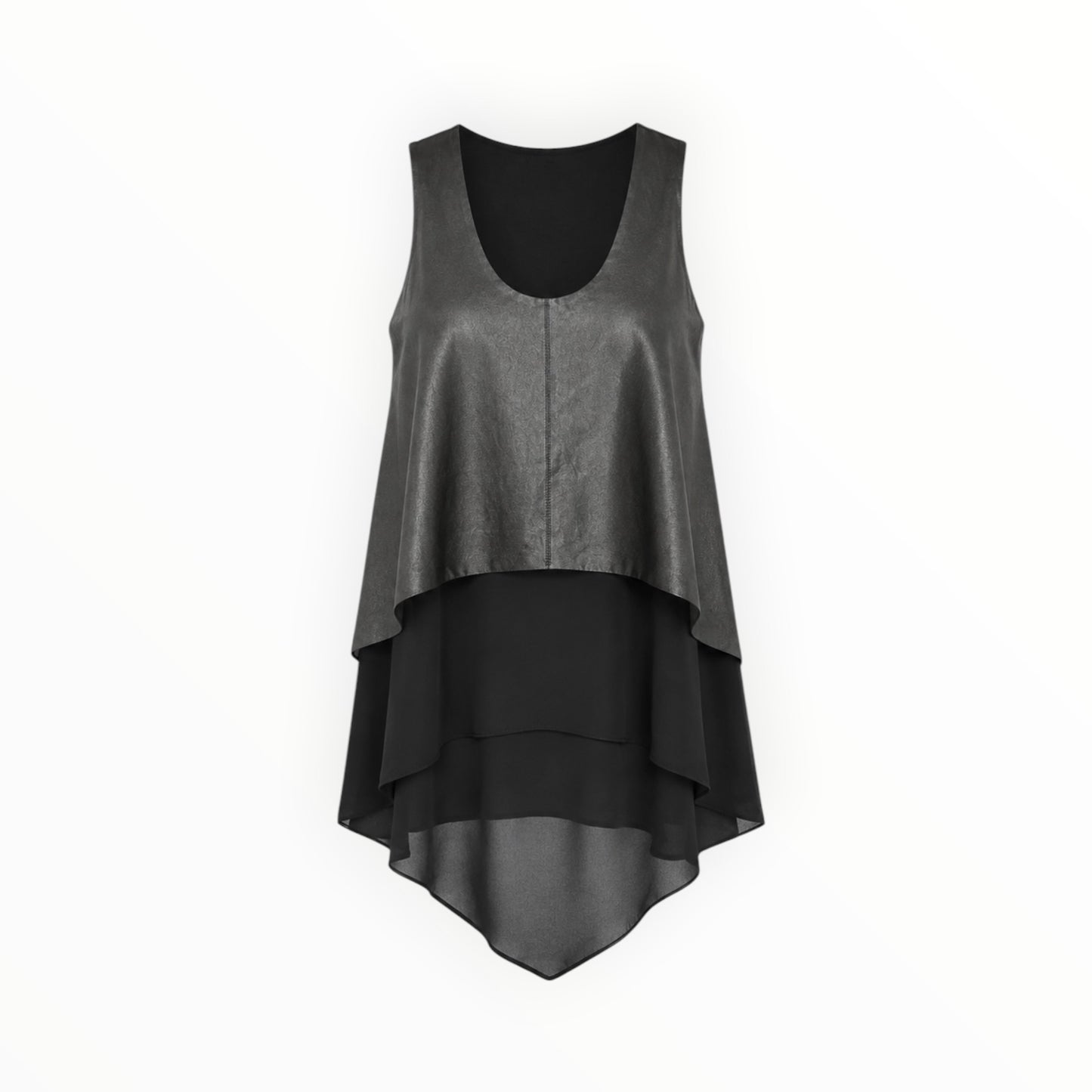 Sheer Layered Leather Tank Top size M