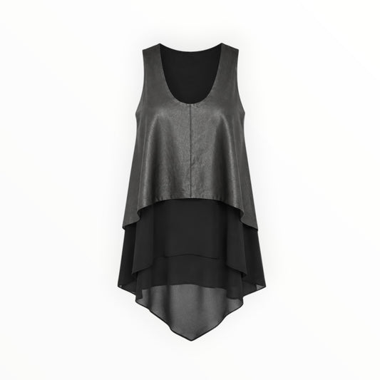 Sheer Layered Leather Tank Top size M
