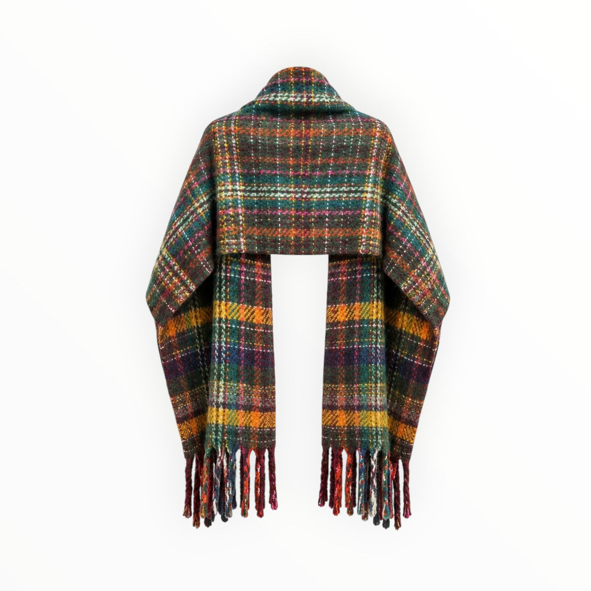 Multicolour Plaid Fringe Oversized Scarf Shawl size XL
