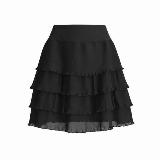 Black Tiered Pleated Chiffon Mini Skirt size 8