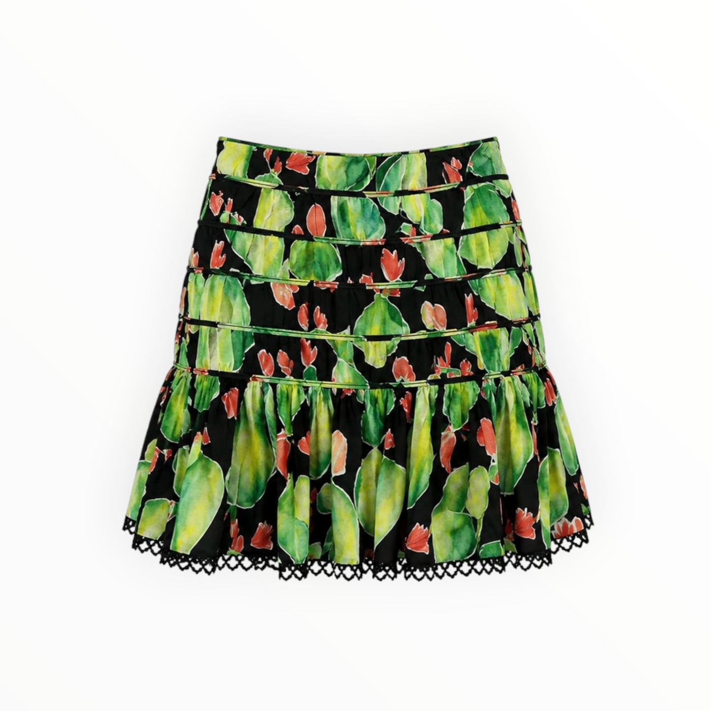 Tropical Print Puff Sleeve Top & Skirt Set size L