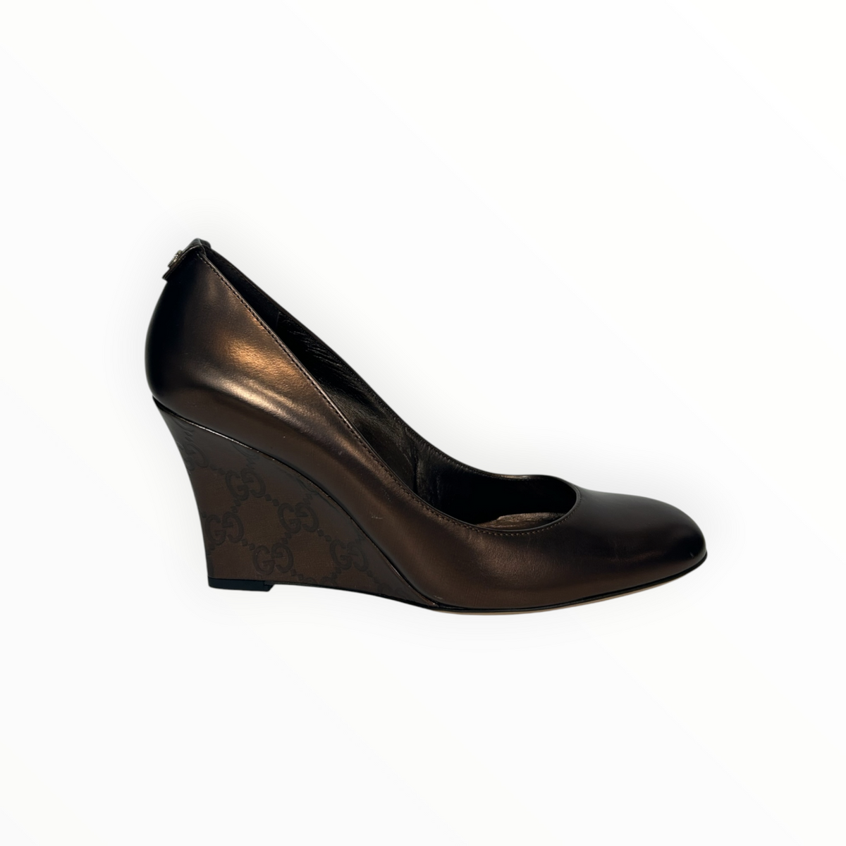 Metallic Bronze Leather Wedge Pumps size 37