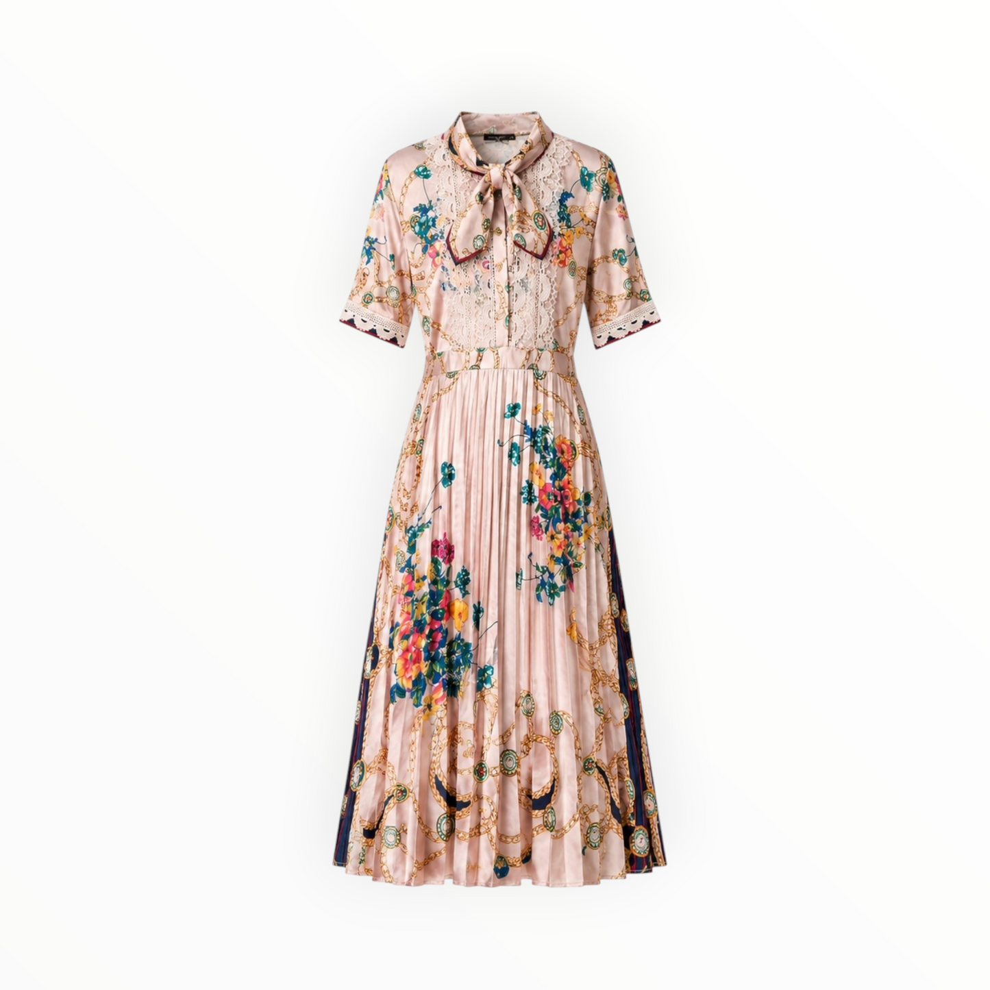 Chain Print Pleated Midi Dress size L