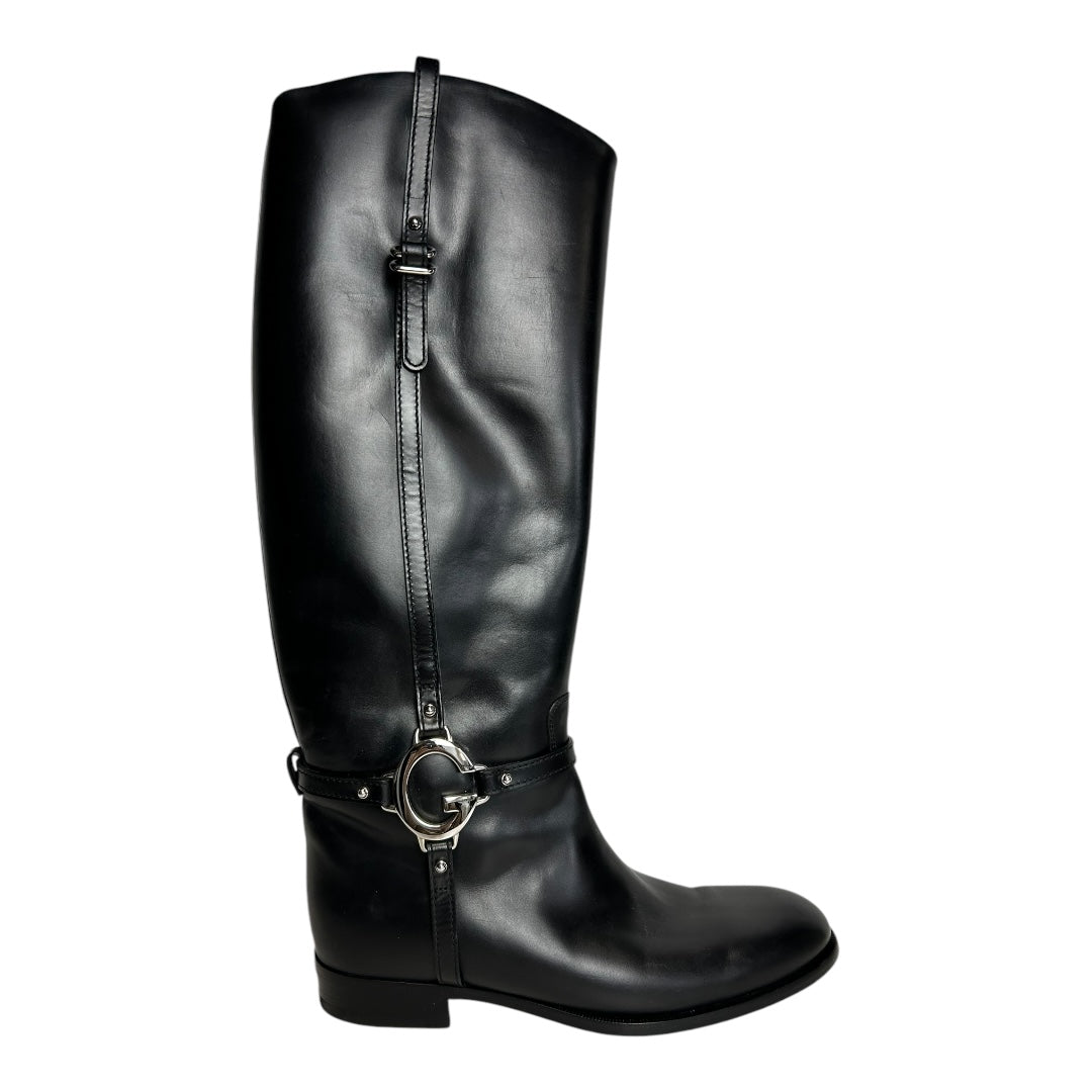 Web Accent Leather Riding Boots Size 39.5