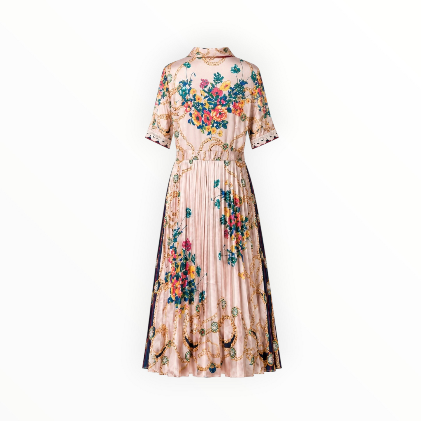 Chain Print Pleated Midi Dress size L