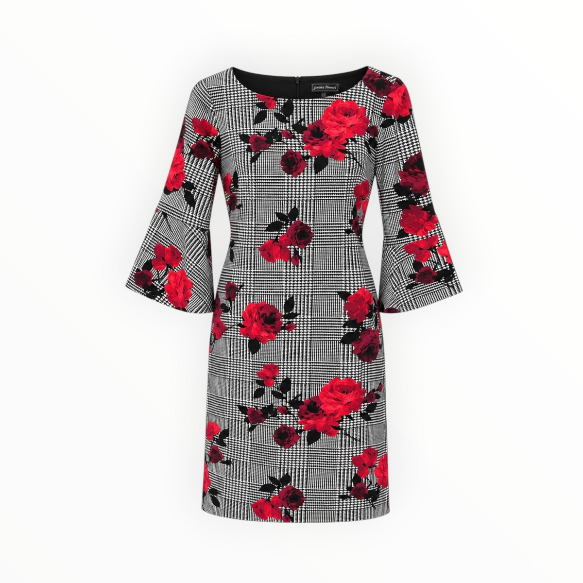 Plaid Floral Bell Sleeve Dress size 8