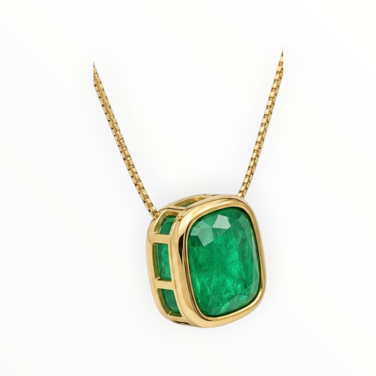 Green Cushion Stone Gold-Tone Pendant Necklace