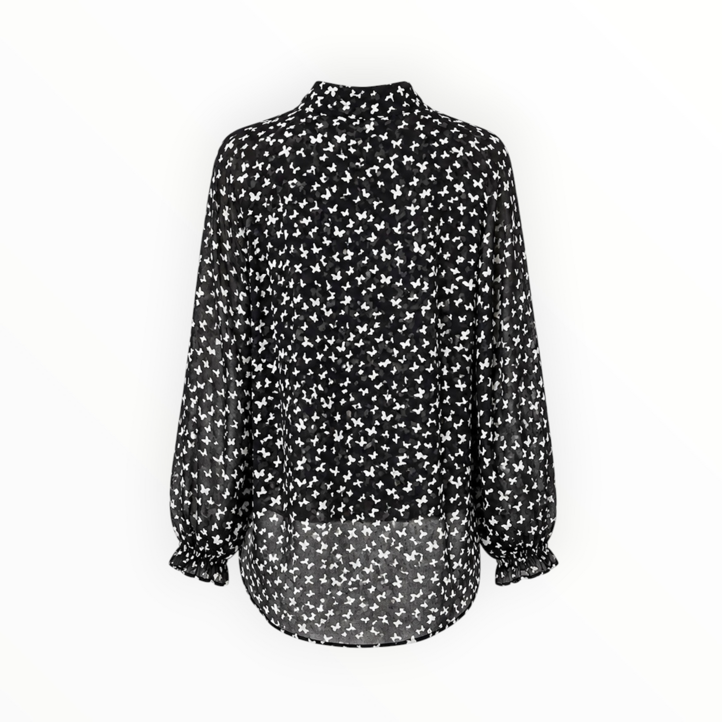 Sheer Butterfly Print Tie-Neck Blouse size 46