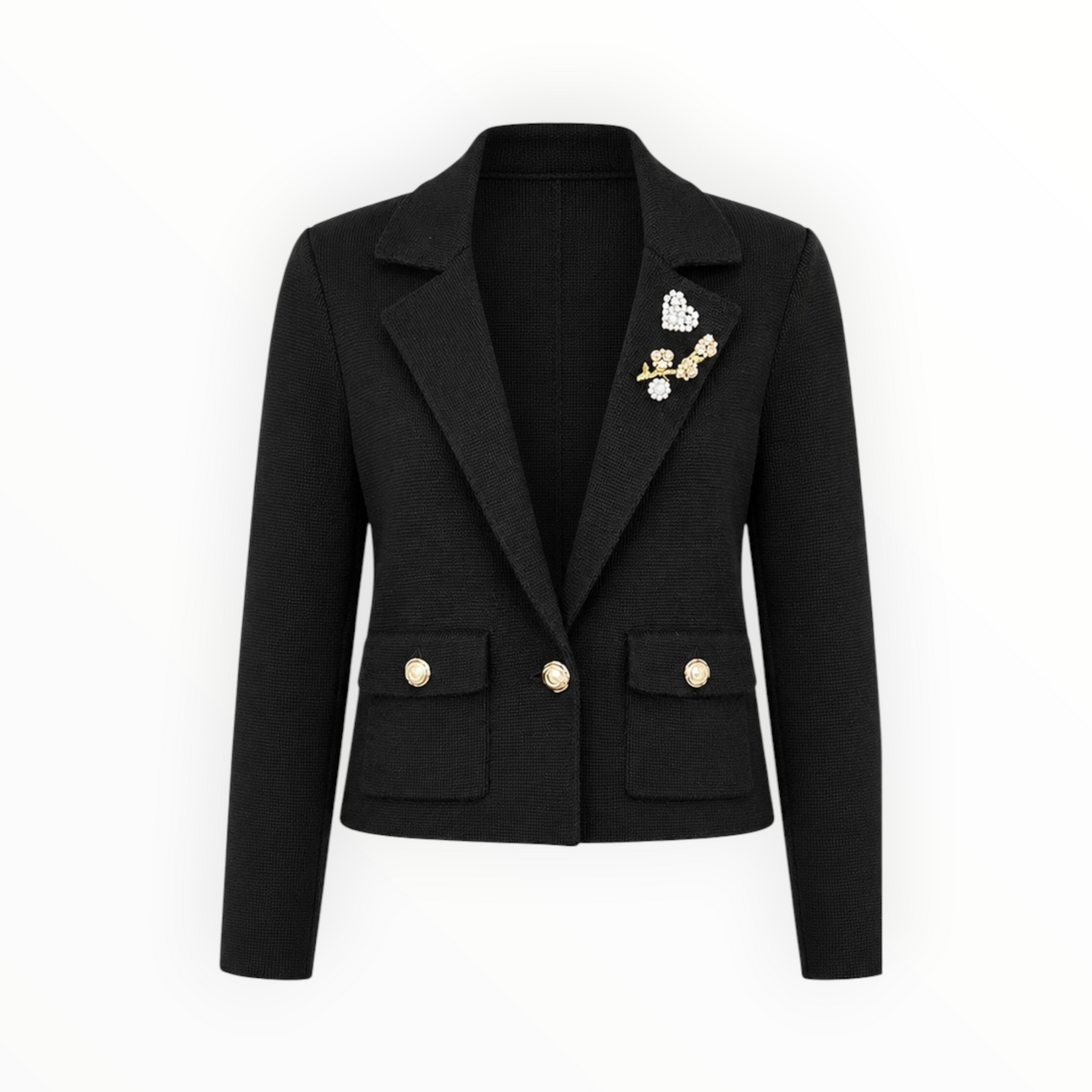 Cropped Textured Blazer w/ Brooch Detail size XS