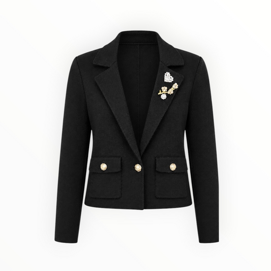 Cropped Textured Blazer w/ Brooch Detail size XS
