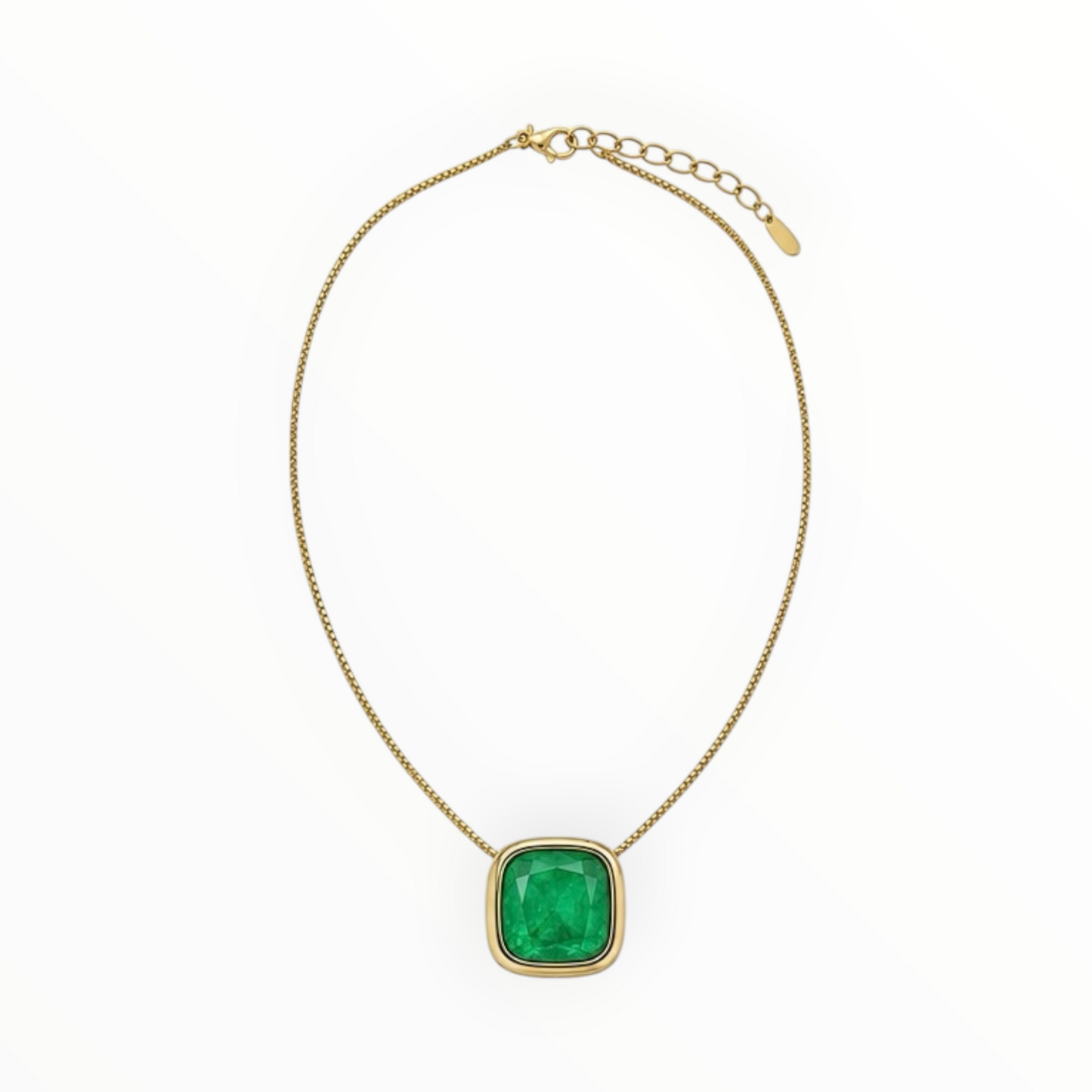 Green Cushion Stone Gold-Tone Pendant Necklace