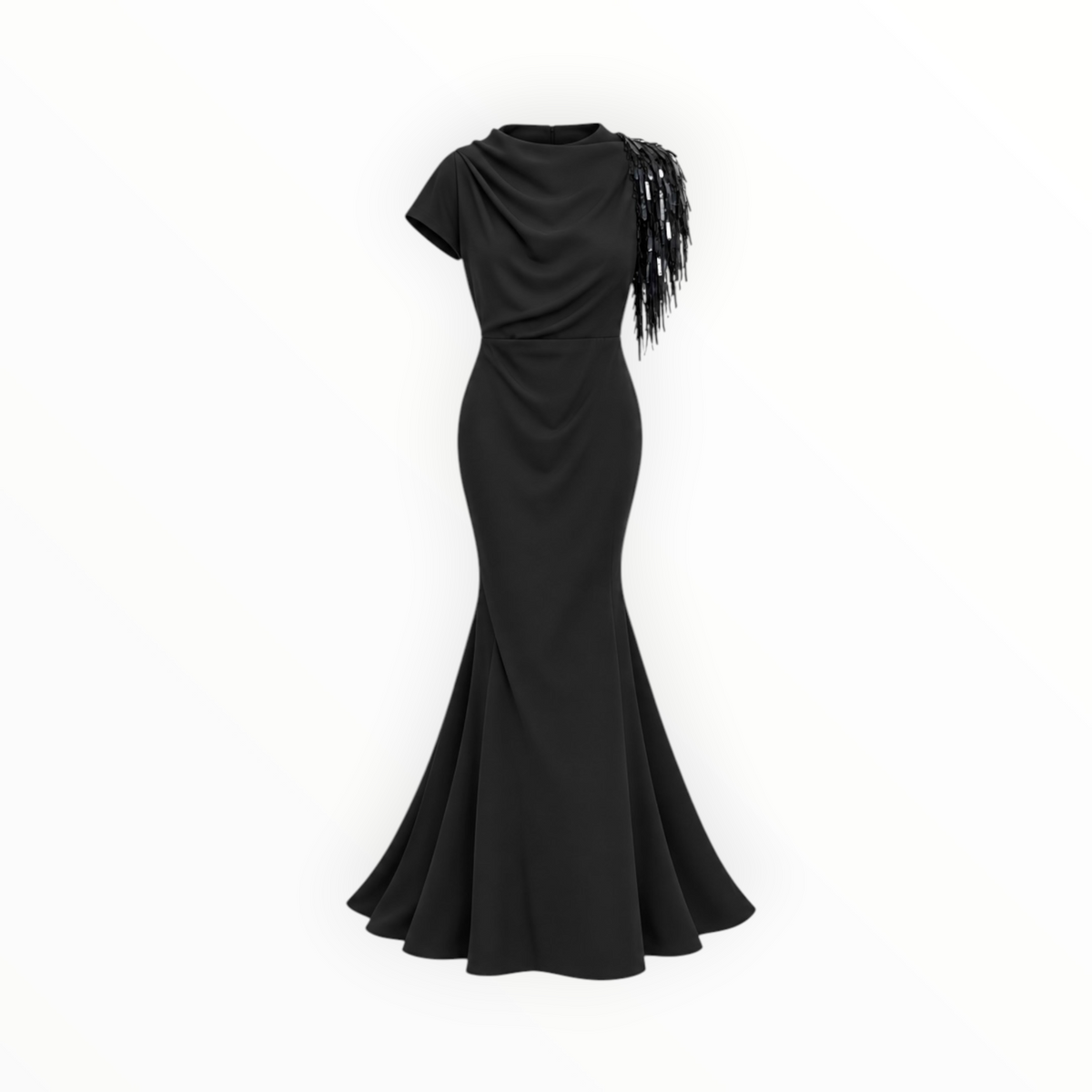 Embellished Asymmetrical Sleeve Mermaid Dress size 38