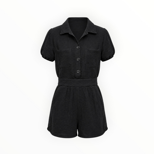 Textured Button Front Romper size S