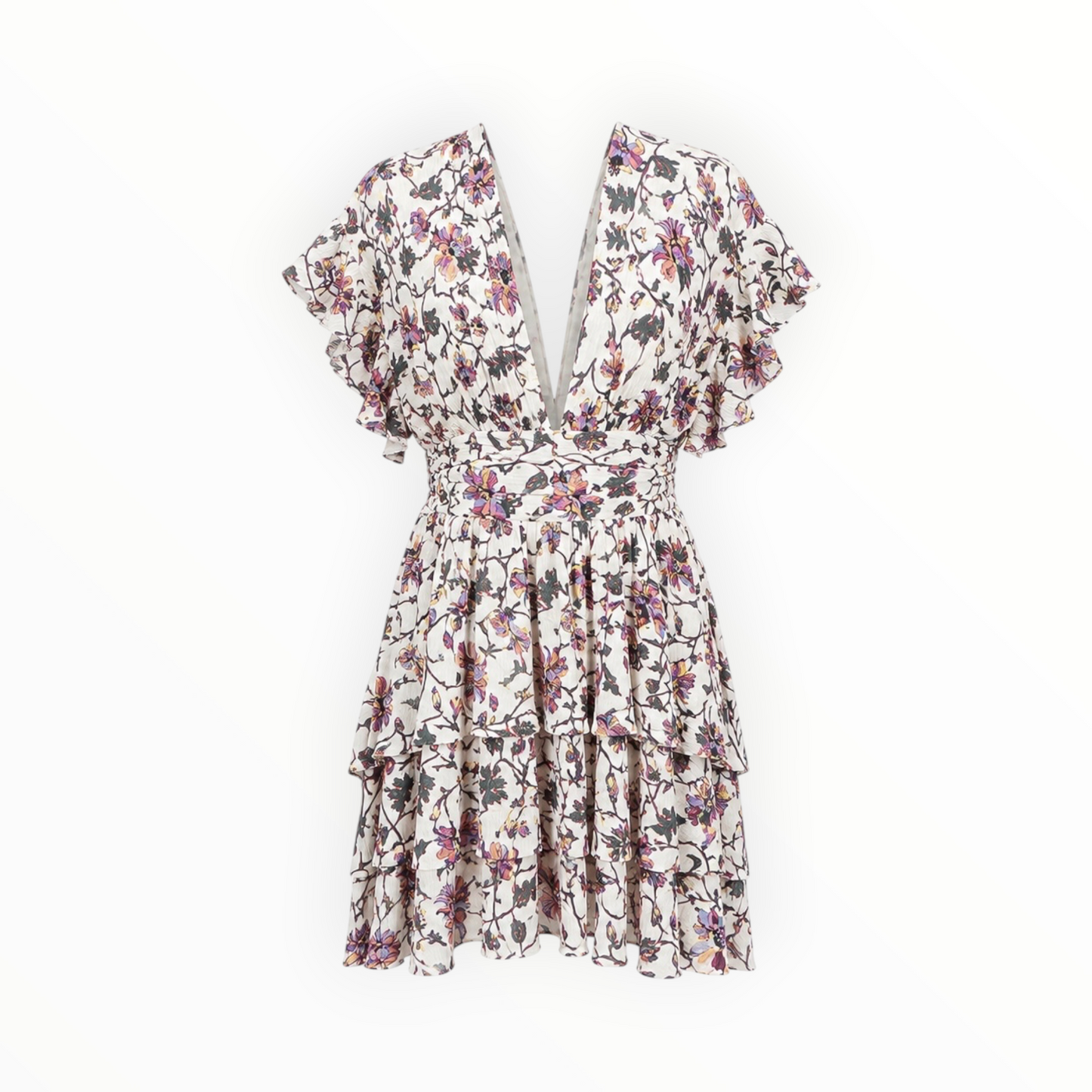 Floral Plunge Tiered Ruffle Dress size S