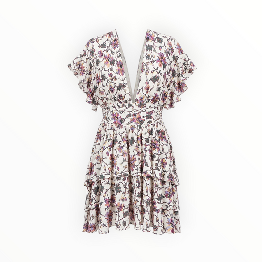 Floral Plunge Tiered Ruffle Dress size S