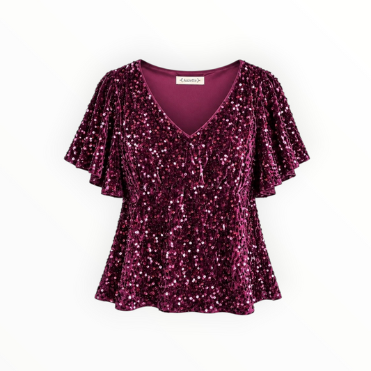 Sequin Flutter Sleeve Top size L