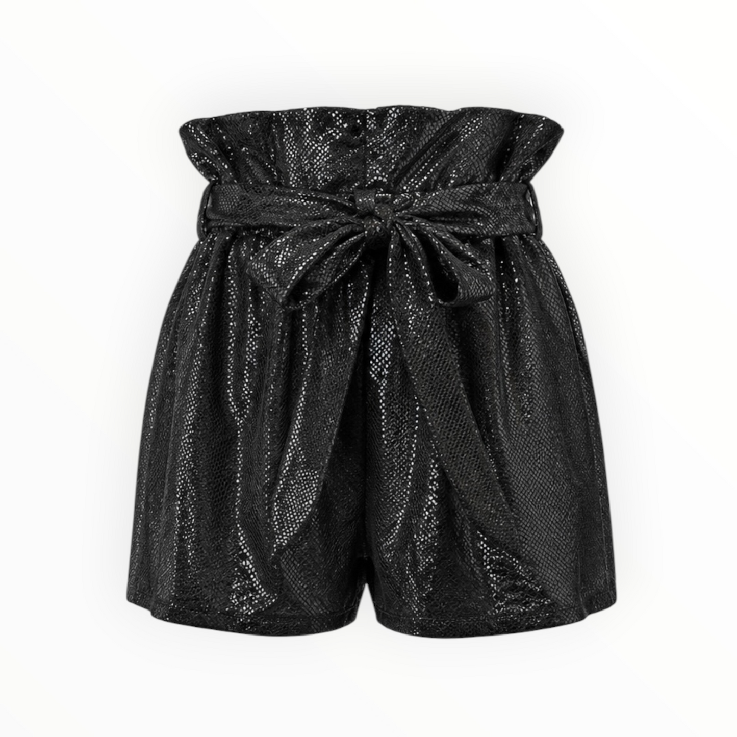 Metallic Tie Waist Paperbag Shorts size L