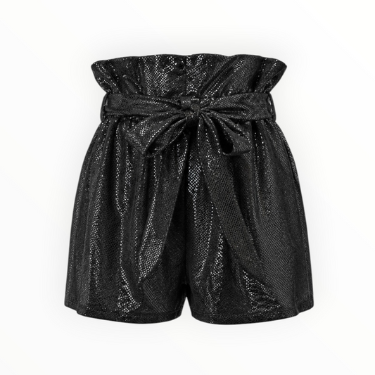 Metallic Tie Waist Paperbag Shorts size L