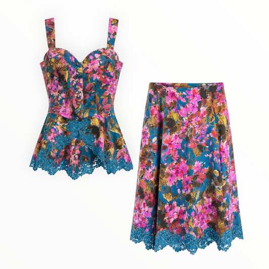 Floral Lace Hem Tank & Skirt Set size L