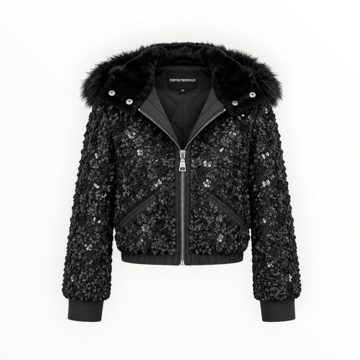 Floral Appliqué Sequin Hooded Jacket size 38