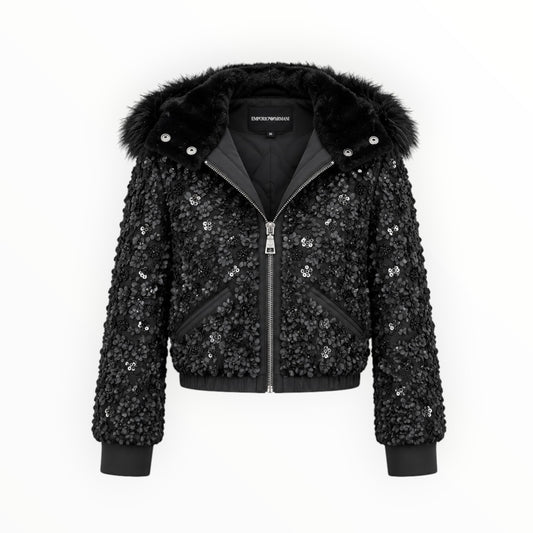 Floral Appliqué Sequin Hooded Jacket size 38