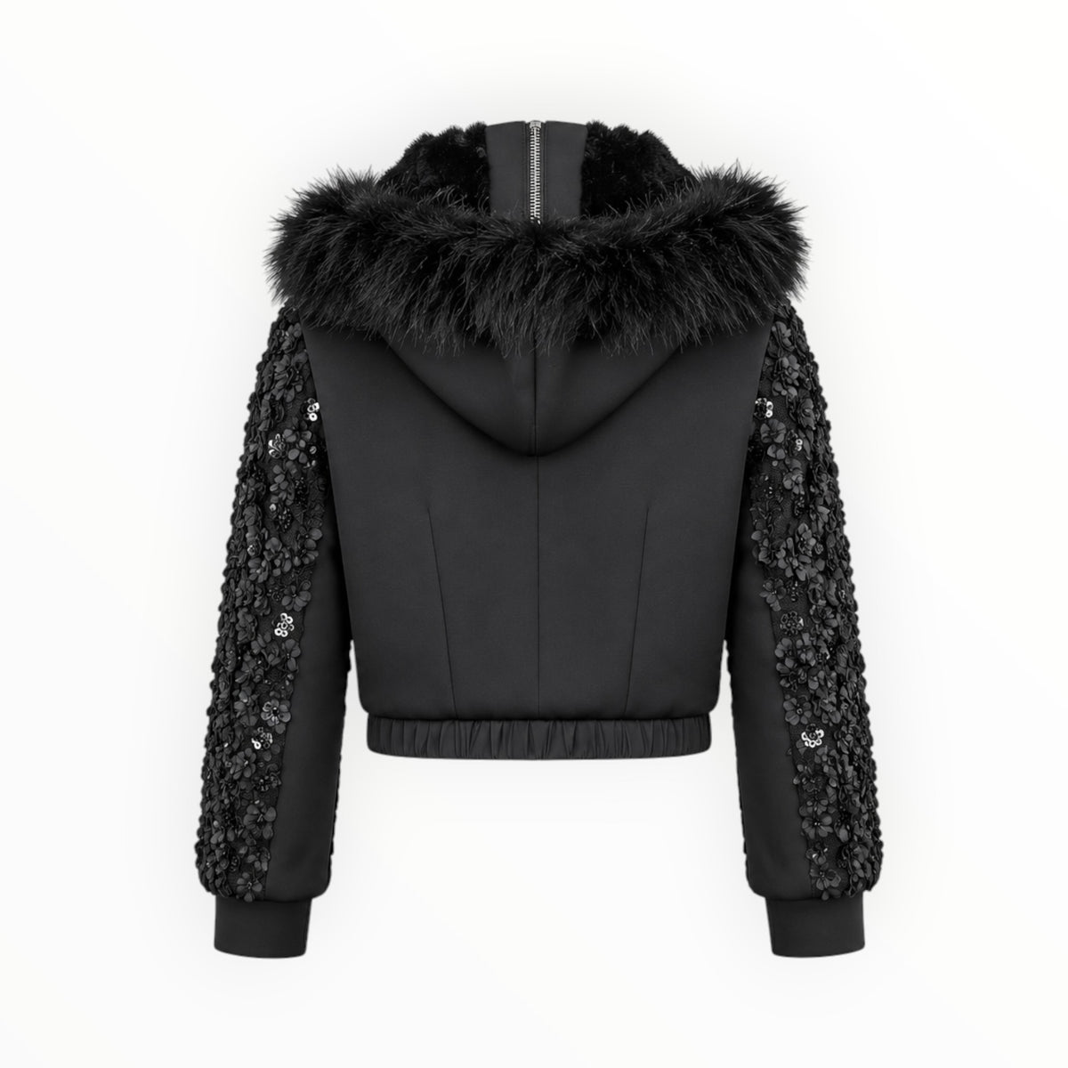 Floral Appliqué Sequin Hooded Jacket size 38