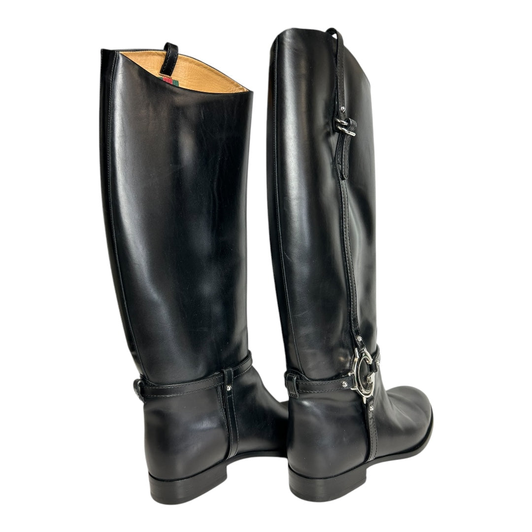 Web Accent Leather Riding Boots Size 39.5